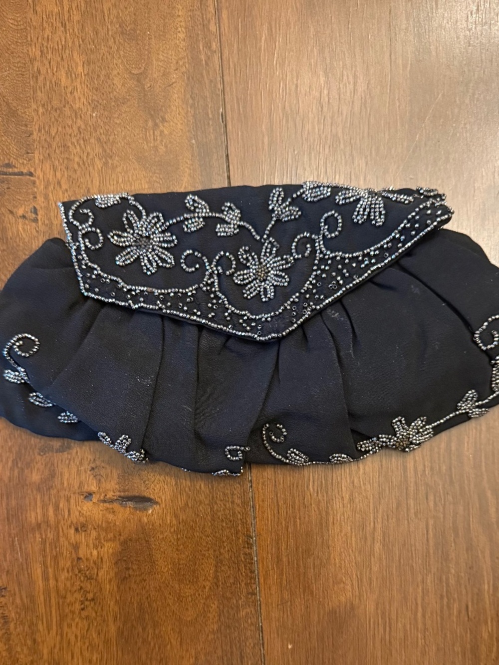 Vintage Hand Beaded Black Clutch